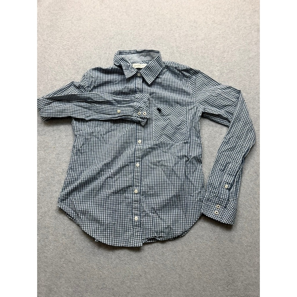Abercrombie & Fitch Mens Gingham Button Down Shirt Navy Blue White Size XS